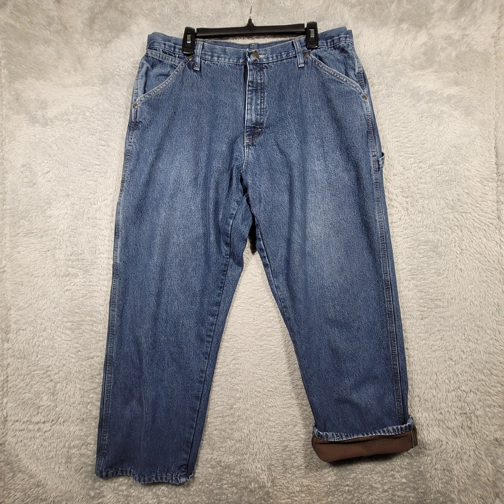 Wrangler Carpenter Jeans Mens 36x30 Blue Fleece Lined Utility Work Pants